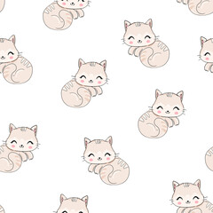 Obraz premium Cute hand drawn Cat pattern seamless. Vector illustration. Print Textile design.