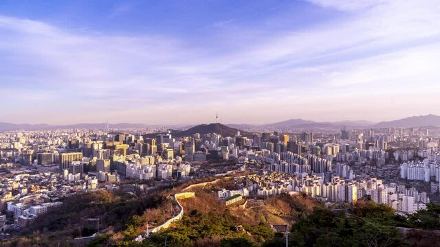 Time lapse Aerial view of Seoul city.