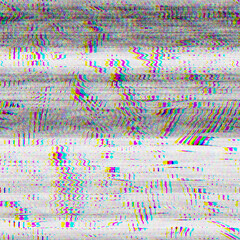 Seamless techno glitch tropical leaf RGB monitor noise. High quality illustration. Futuristic distorted signal computer screen failure. Red green and blue distortion texture effect.