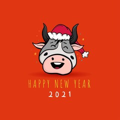Happy new year 2021 funny sketch bull hand drawn. Bull, cow, ox vector template for your design, poster, invitation, card or etc.