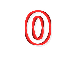 0 Number vector, modern outline layers design font with red color. Eps10 illustration