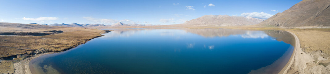 Aerial panorama view of beautiful lagoon in Tibet,China