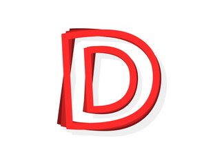 D letter vector, modern outline layers design font with red color. Eps10 illustration