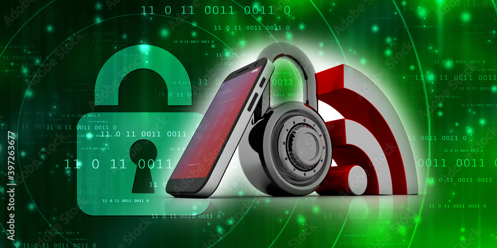 Aufkleber 3d rendering transmitter mobile wifi protect lock