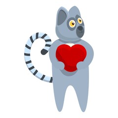 Lemur with heart icon. Cartoon of lemur with heart vector icon for web design isolated on white background
