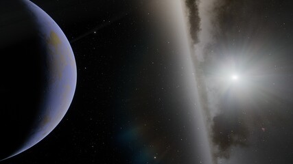 Obraz premium Planets and galaxy, science fiction wallpaper. Beauty of deep space. Billions of galaxy in the universe Cosmic art background 3d render