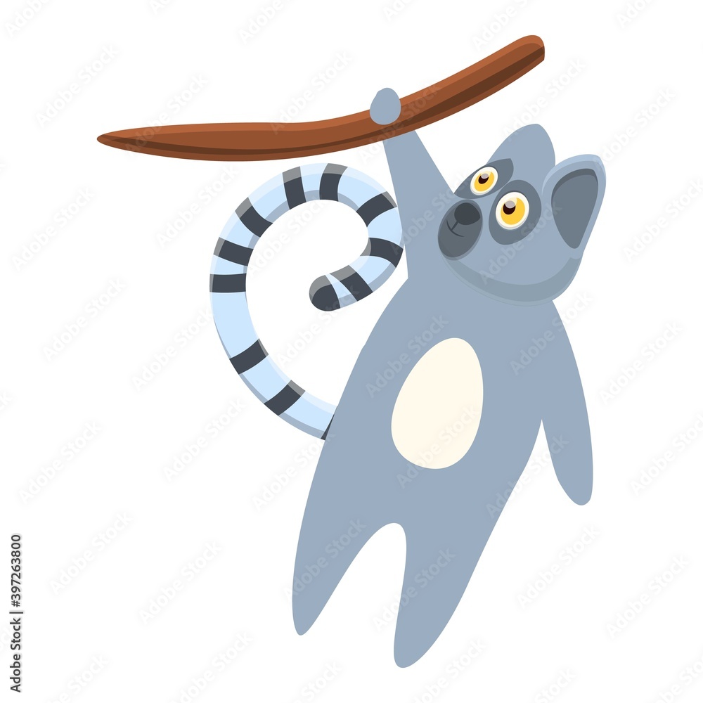 Poster lemur on tree branch icon. cartoon of lemur on tree branch vector icon for web design isolated on wh