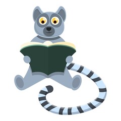 Lemur reading book icon. Cartoon of lemur reading book vector icon for web design isolated on white background