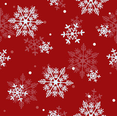 Seamless Christmas pattern with snowflakes on a red background. Winter festive background ideal for gift wrapping