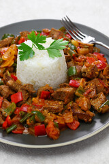 sac kavurma, turkish sauteed spiced lamb and vegetables