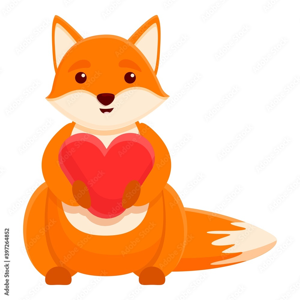 Poster fox with heart icon. cartoon of fox with heart vector icon for web design isolated on white backgrou