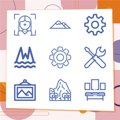 Simple set of 9 icons related to mount