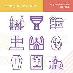 Fototapeta premium Simple set of christians related lineal icons.