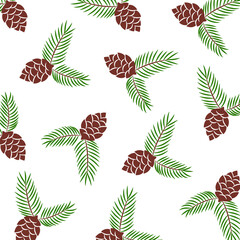 Pine cones and pine branches seamless pattern. Christmas hand drawn background. Vector. Design elements for invitations, greeting cards, quotes, blogs, posters, prints
