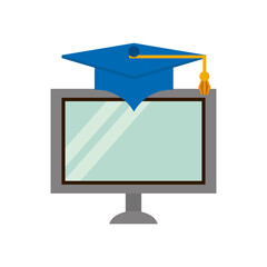 desktop computer device with graduation hat