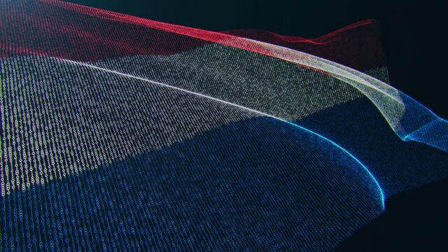 3d render. Netherlands digital flag with binary code texture flies in the wind. Seamless loop.