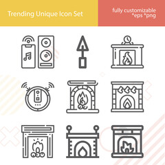 Simple set of living room related lineal icons.