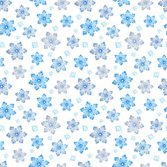 Watercolor seamless pattern with snowflakes on a white background