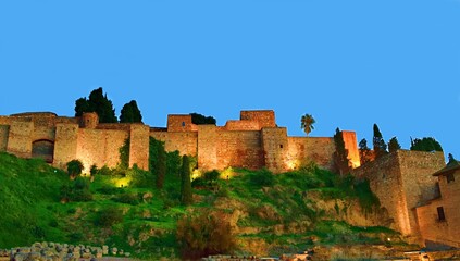 Fototapeta na wymiar external view of the Alcazaba in the city of Malaga in Spain. It is one of the most important Islamic works preserved in Spain and the most visited tourist destination