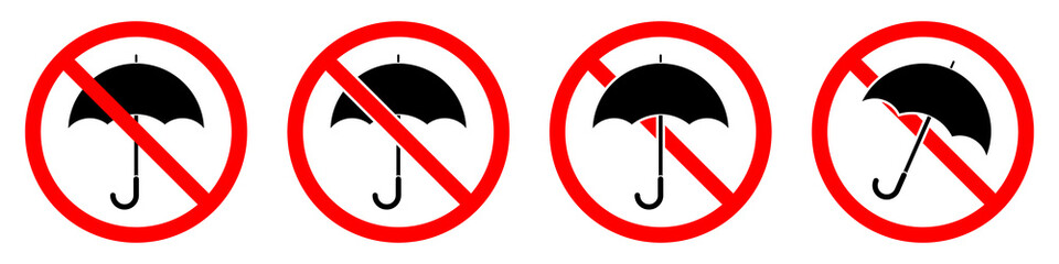 Umbrella are forbidden. Stop umbrella icon set. Vector illustration.