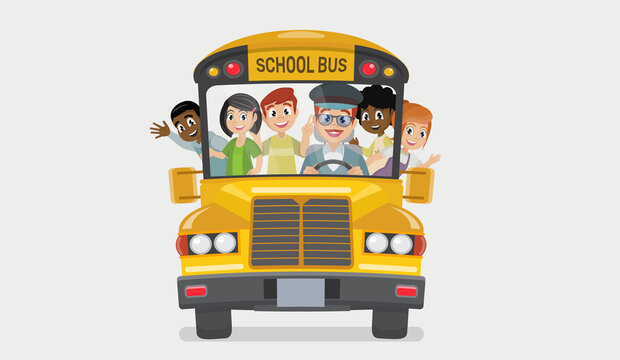 School bus and Happy Children., vector eps10