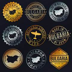 Quality Bulgaria Metal Stamps. Gold Made In Product Seal. National Logo Icon. Symbol Design Insignia Country.