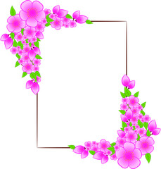 Card template with border of Pink flowers, leaves. Wedding Invitation, save the date, thank you, rsvp card Design template. Vector decorative greeting card or invitation design background.