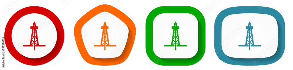 Poster Drilling vector icon set, flat design vector illustration in 4 colors options for webdesign and mobile applications