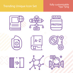 Simple set of enzymes related lineal icons.