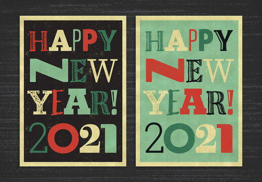 Happy New Year Retro Typography Poster Design Layout