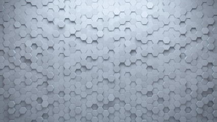 Futuristic, High Tech, light background, with a hexagonal cellular structure. Wall texture with a 3D hexagon tile pattern. 3D render