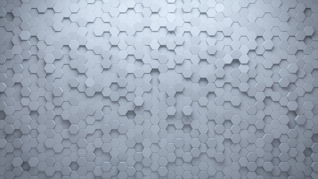 Futuristic, High Tech, light background, with a hexagonal cellular structure. Wall texture with a 3D hexagon tile pattern. 3D render