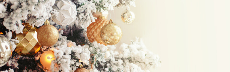 Happy holidays. Merry Christmas. Christmas New Year web banner header. Decorated Christmas tree for...