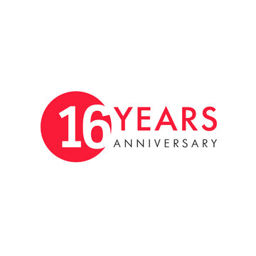 16 th anniversary numbers. 16 years old creative congrats. Cute congratulation concept. Isolated abstract graphic design template. Red digits. Up to 16%, -16% percent off discount. Decorative sign.