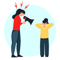 Fototapeta premium mom scolds daughter. People character on white isolated background. Angry parent. Improper education, psychology.