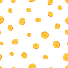 Seamless pattern scales of gold coins - vector illustration on a blue background