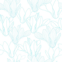 Seamless pattern with magnolia. Hand drawn floral background. Artwork for textiles, fabrics, souvenirs, packaging and greeting cards. © marymyyr