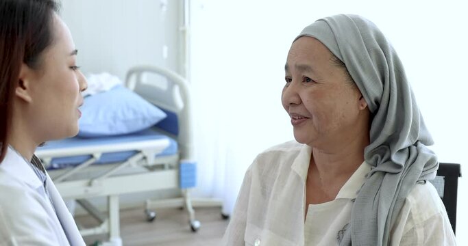 Professional doctors interview and counseling female patients.