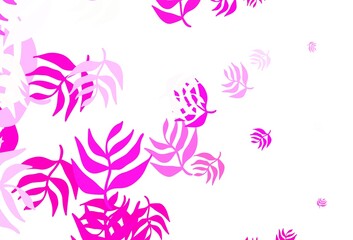Fototapeta na wymiar Light Pink vector doodle pattern with leaves.