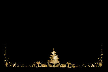 Watercolor Paint Christmas ornaments card frame Pine center and stars gold Metallic Elegant handmade painting bush