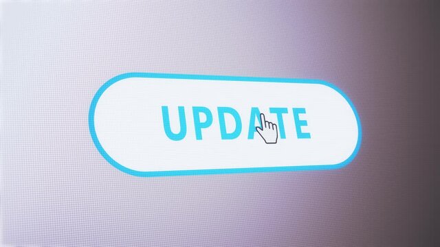 Update button tag pressed on computer screen by cursor pointer mouse.Concept of improve,repair,fix,upgrade,install,evolution,develpoment of software or webpage.