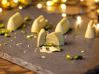 Handmade chocolates from pistachio paste