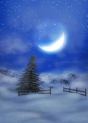 Naklejka premium 3d Moonlit winter mountain landscape