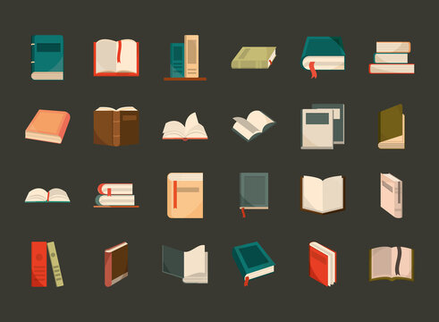book icon set, bookstore, read lear and academic