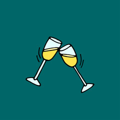 Wine glasses. Glasses of champagne. Vector hand-drawn doodle illustration.