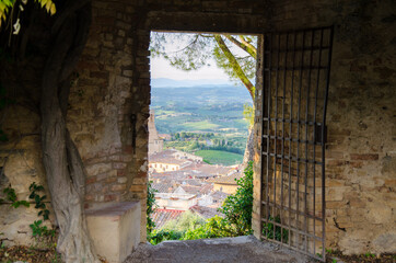 San Gimignano gates to the garden with beautiful landscape.
