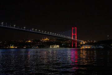 Fototapeta na wymiar Istanbul, Turkey - September 2020:view of the beautiful Bosphorus Bridge at night