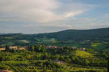 Impressive spring landscape,view with cypresses and vineyards ,Tuscany,Italy