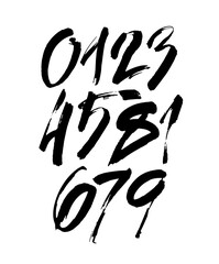 set of calligraphic acrylic or ink numbers. ABC for your design, brush lettering on a white background