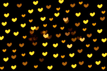 gold background bokeh lights heart soft, heart background colorful cute, heart bokeh light for dark wallpaper, light heart glitter for valentine backgrounds, blurred sparkle for night backdrop
